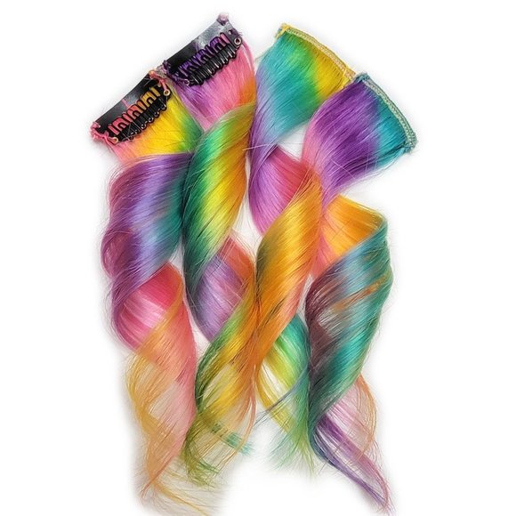 22 inch Remy Human Hair Extensions Pastel Colored Rainbow Prism Highlights - Picture 1 of 3